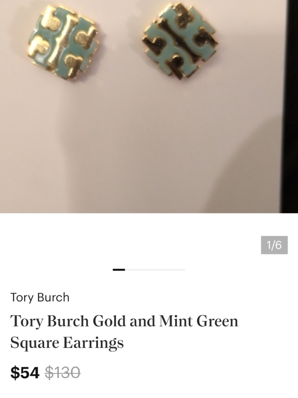 Tory Burch Mint Enamel and Gold Logo Square Studs